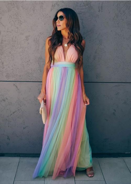 rainbow striped maxi dress