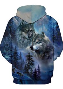 winter men's digital print long sleeve double color wolf sweatshirt